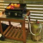 Terrasse semi-couverte avec plancha gaz et transats- mobil-home Privilège